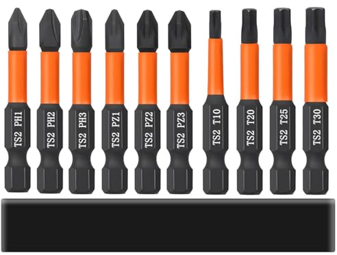 10pcs 50mm Embout Visseuse a Choc Embouts Tournevis Torx Phillips PoziDriv | Saipor jeu d'embouts de Tournevis pour Tournevis et Visseuse Électrique, Hex Tige Embouts de Vissage Magnétique