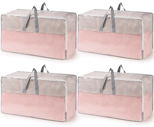 Paquete de 4 Bolsas de Almacenamiento Extra Grandes y Resistentes con Cremalleras y Tapas para Mudanzas, Bolsas Transparentes para Ropa, Cajas Grandes y Fuertes, Bolsa para Ropa, Empaque, Resistente a