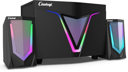 2.1 USB-Powered Computer Speaker with Subwoofer,Computer Speakers with 9'' subwoofer-Dual 4.7'' mid-treble full-range satellites for PC,Speaker with Dynamic RGB,Up to 16W, 3.5mm Inputs,Strong Bass 