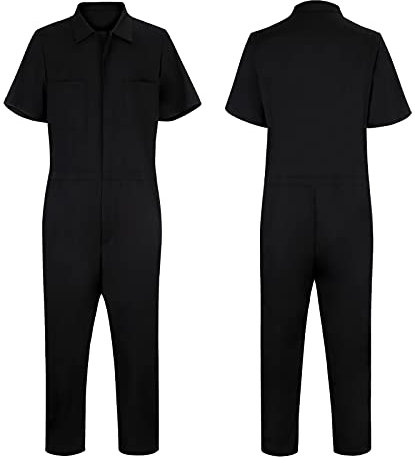 Herren-Anzüge im Vintage-Stil, mit Reißverschluss, einfarbig, Revers, kurzer Overall, Anzug für Herren, Farbe, Arbeitsanzüge und Sets, Herren-Wollanzug, Größe 44r, Schwarz , XXL