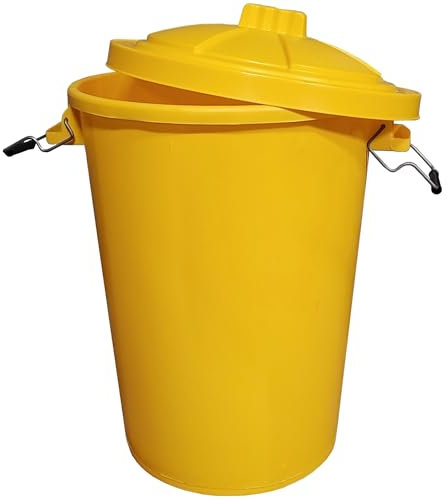 Extra Large Dustbin with Clip Locking Lid 80L Plastic Dustbin for Garden Waste Recycling or Animal Feed 80 Litre Yellow Bin