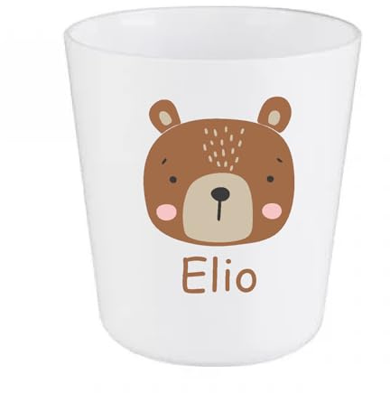 Gobelet Enfant Personnalisé – Incassable en Polymère – Motif Petit Ours Marron + Prénom – Idéal École, Bébé, Enfant, Cadeau Anniversaire ou Naissance