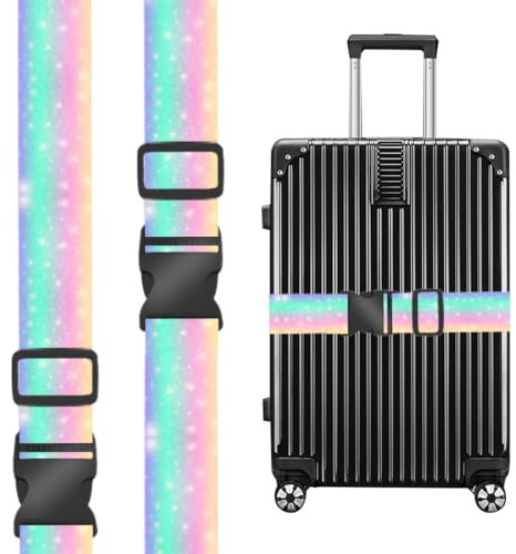 2 Stück Koffergurt, Kofferband Einstellbare, Personalisierter Gepäckgurt mit Verschließbarer Schnalle für Koffer Gürtel Reisetasche, Regenbogen