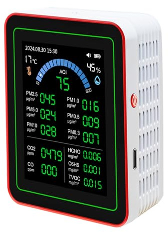 18 in 1 Luftqualitätstester für Home, Indoor Air Quality Monitor, mit Luftqualitätsindex, CO2, HCHO, TVOC, PM5.0, PM0.3, PM1.0, PM2.5, PM10 usw., Support -Datenspeicher und