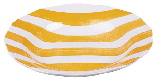 Set 6 Piatto fondo in porcellana, bordo smerlato decoro righe, arancione, Versilia