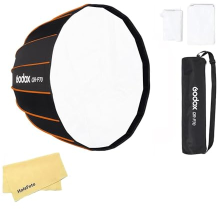 Godox QR-P70 70cm/27.6 Pouces Softbox Parabolique à Dégagement Rapide,Monture Bowens avec Diffuseur Intérieur et Frontal,Convient pour Tournage Vidéo,Enregistrement en Direct,Éclairage d'entretien