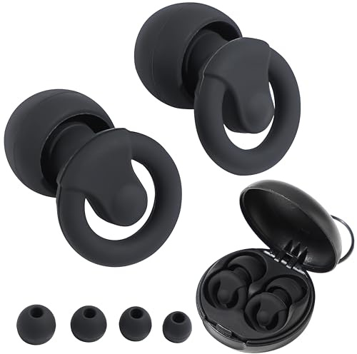 Tapones de Oído de Silicona Reutilizables – Protectores Auditivos Ergonómicos con Estuche, Earplug, Antirruido para Dormir, Viajar, Relajarse, Meditar, Yoga, Aislamiento Sonoro (NEGRO)