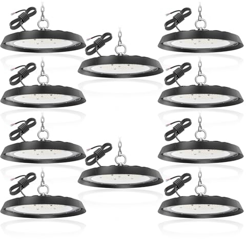 UFO LED Projecteur 100W-300W, 10000LM-30000LM Spot High Bay LumièRe, LumièRe Blanche Froide 6500k, éConomie D'éNergie, IP65 Projecteur Interieur Pour Usines EntrepôTs Garages (10 Pièces, 100W)