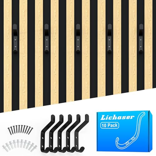 Lichaser 10 Stück Haken für Akustikpaneele, 13 mm Schwarz Metal Hook Wandpaneele Haken, 20KG Belastbar für Jacken, Hut, Akustikpaneele Zubehör für Acoustic Panel, Akustikplatten, Gaderobenpanelle