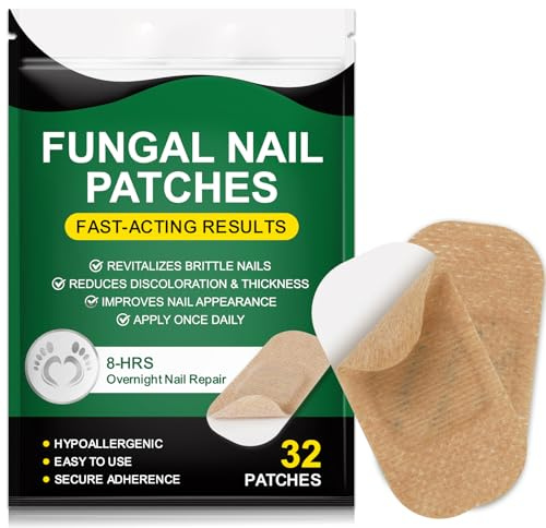 Furnrubden Nagelpflege-Patches mit Pilz, 32 Stück, 8 Stunden Reparatur über Nacht, hypoallergener Klebstoff für dicke und verfärbte Nägel