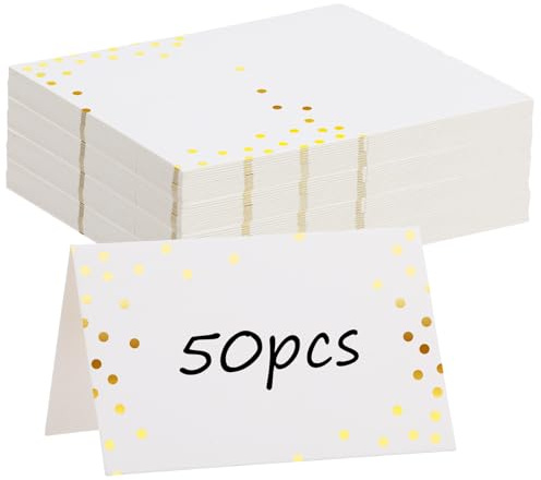 50Pcs Place Cards for Table Setting, 4.5x3.5 Inch Gold Foil Polka Dot Wedding Place Cards, Exquisite Table Places Card and Blank Name Card, for Food Buffet Wedding Banquets Events Menu Dinner Party