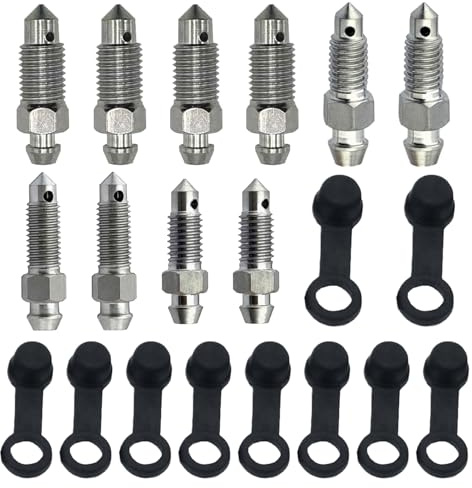 10 Stück Hohlschraube Entlüftungsschraube Set,M7 Schrauben,Kommt Mit 10 Schwarzen Kappen,Mehrere Modelle,Inkl M6/M7/M8/M10/M10x1.25 Bremssattel Für Motorräder Traktoren Und Andere Lokomotivinstrumente