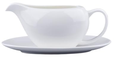 CFY652 Salseras Salsera de cerámica Blanca de 400 ml con Base for Servir Salsa, Ideal for hoteles y restaurantes. Salsera
