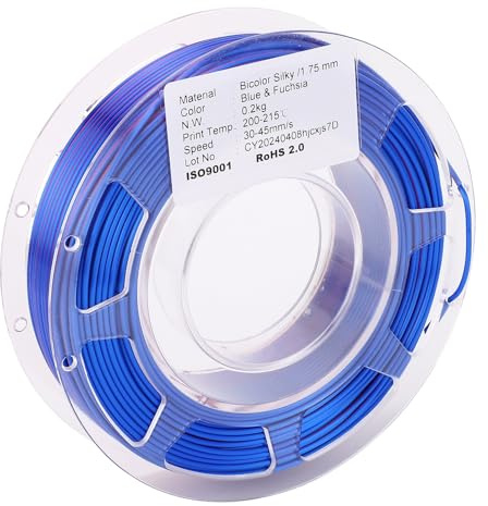 Denash Dual Color Seide Pla Filament Blau und Purpurrot 1,75 Mm, Glänzendes Finish ohne Polieren, Premiummaterial für die Haltbarkeit, Ausgezeichnete Kompatibilität mit FDM -Druckern