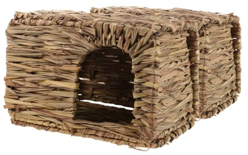 SHINEOFI 2 Stück Faltbares Kaninchenhaus Aus Gras Kleines Kleintierversteck Wetterfestes Meerschweinchenhaus Für Innen Außen Natürlicher Rückzugsort Für Kaninchen Und Meerschweinchen