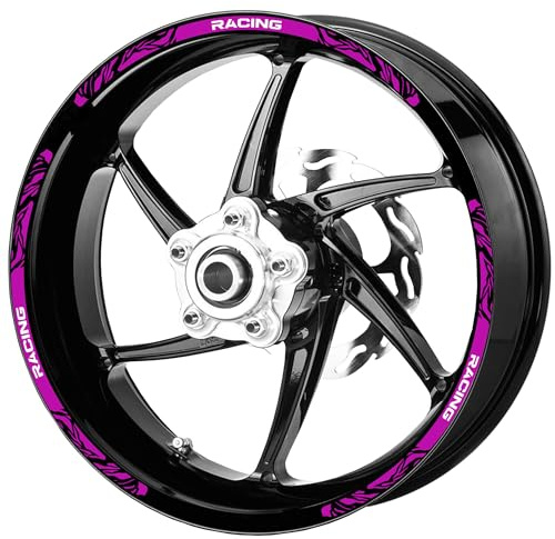 Decalart Kit 14 Adesivi cerchi ruote Moto filetto fasce strisce RACING universali compatibili per 16 17 18 Pollici Disegno moderno astratto L251 (Fucsia)