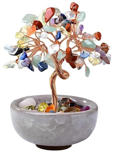 SiumPklay Handmade Pink Crystal Tree of Life crystal tree gifts for love and Good Luck Positive Energy Home Office Desk Decor Unique Crystal Gifts for Women (colorful)
