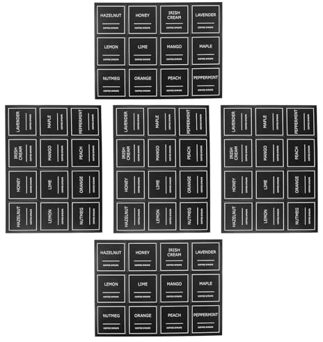 JOINPAYA 5sets Coffee Syrup Label Stickers Erasable Kitchen Pantry Labels for Honey Syrup Bottles Glass Cups Organization