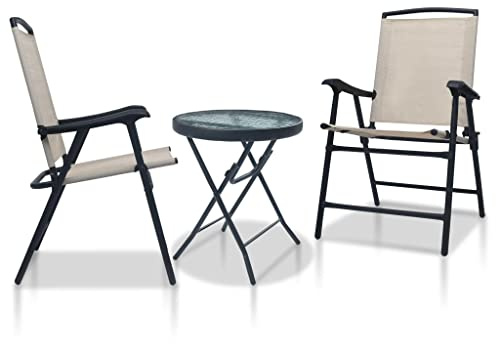 Yunovire 3-TLG. Bistro-Set Cremeweiß, Stahlrahmen, Textilene, klappbar, für Balkon, Garten, Terrasse, 2 Stühle, 1 Tisch, wetterfest, 62x59x93 cm