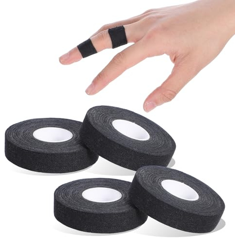 DOPENSPI 4 Rollen Finger Tape,Sporttape 1.55cm x 10m Fingerpflaster | Schwarz Fingertape Handtape für Kraftsport,Handball Zubehör,Torwart Training,Klettertape Finger