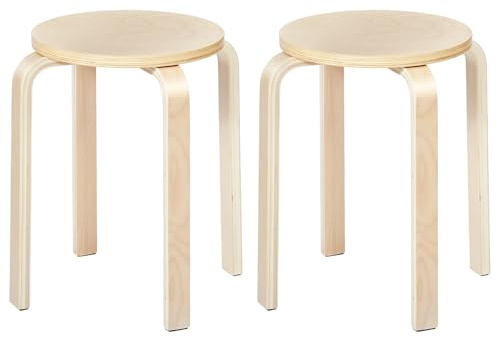 Songvas 2er Set Esszimmerhocker, Stapelbare Sitzhocker aus Massivholz mit Rutschfester Matte, Rund Stapelhocker, Küchenhocker für Esszimmer, Wohnzimmer, Küche (Naturfarbe)