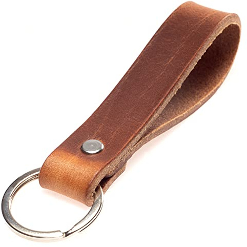 ELBERCRAFT Schlüsselanhänger Leder pur - ohne Motiv, schlicht & edel | Pflanzlich gegerbt, Echtleder braun, Made in Germany, Minimalistisch, Schlüsselband kurz, Herren, Handgefertigt, Geschenk