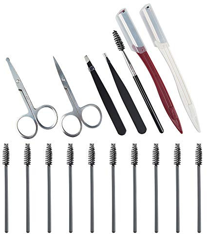 Pinzette Sopracciglia,Yucool 17pcs kit sopracciglia,Confezione Da Rasoi Per Epilazione Sopracciglia,Forbici per sopracciglia, pettine, rasoi