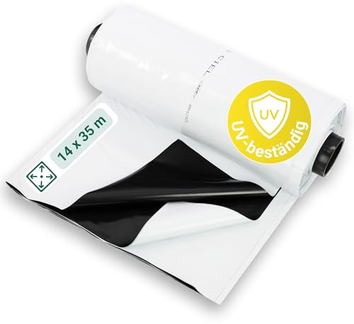 dm-folien gmbh Silofolie 14 x 35 m auf Rolle I Reißfeste Abdeckfolie für den Außeneinsatz I Silagefolie wetterfest & 15 Monate UV-beständig I Baufolie schwarz/weiß I Folienstärke 0,150 mm