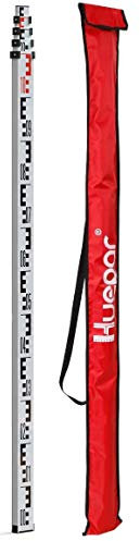 Huepar Mire Télescopique en Aluminium Tige de Nivellement Graduation 5M, 5 Sections Télescopiques avec Niveau à Bulle, Pour Niveau Optique et Laser Rotatif, Sac de Transport Souple Etanche Inclus-GR5