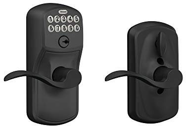 Schlage Electronic Keypad Lock, Lever Handle, Plymouth Trim, Matte Black