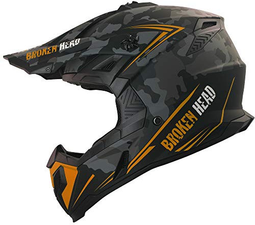 Broken Head Squadron Rebelution Camouflage Grau Orange - MX Motocross-Helm - Quad-Helm - Sumo-Helm (XXL (63-64 cm))