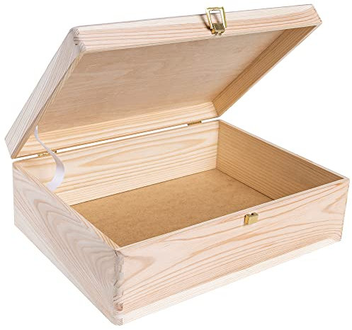 Creative Deco XL Große Holzkiste mit Deckel und Schloss | 40x30x14 cm (+/-1cm) | Erinnerungsbox Baby Holzbox mit Deckel Unlackiert Kasten Weihnachten | Für Spielzeuge Werkzeuge | ROH & UNGESCHLIFFEN