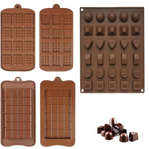 5 Pièces Moule à Chocolat en Silicone, Moule à Praliné au Chocolat, Moules à Tablette de Chocolat Anti-adhésifs, pour Faire Chocolats, Pâtisseries, Bonbons (3 Styles)