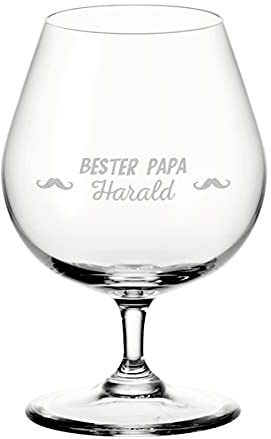 polar-effekt Leonardo Cognac Kristallglas mit gravierten Wunschmotiv - 400 ml - Scotch, Whisky - Weihnachten, Jubiläum - Für echte Genießer - Brandyglas - Motiv Bester Papa Schnurrbart