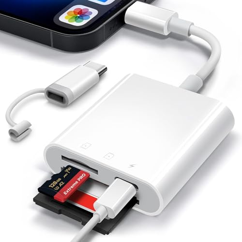 SD Card Reader for iPhone/iPad,PuavntView Micro SD Card Adapter,Memory SD Card Reader Trail Camera Viewer for iPhone iPad,Plug and Play