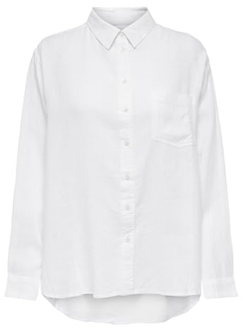 ONLY Damen Oversized Basic Hemd Bluse | Langarm Business Tunika Shirt | Classic Leinen Oberteil ONLTOKYO, Farben:Weiß, Größe:XL