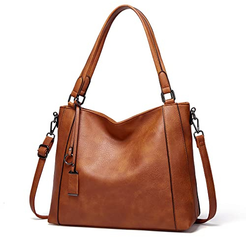Sacmill Damen Handtasche Shopper Groß Leder Umhängetasche Leichte Elegant Damen Tasche für Business/Schule/Einkauf Braun