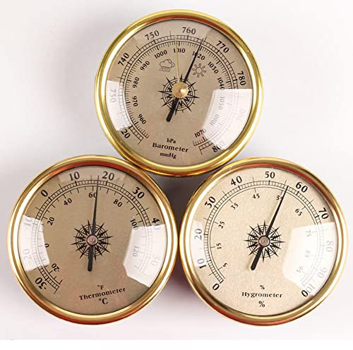 ACGrade Barometer, Barometer für zu Hause, Wandmontiertes Barometer, Thermometer, Hygrometer, 3-teilige drahtlose Wetterstation für den Hausgebrauch, 7.2*7.2cm, Gold
