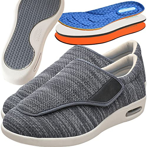 Chaussures Diabétiques Hommes Orthopediques Oedème Bouffi Pied Velcr Scratch Maille Antidérapante Réglables Sandales Chaussure Ajustable par Attache Auto-adhésive pour Pieds Gonflés,Dark Grey,41 EU