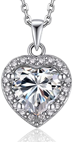 MomentWish Halskette Damen Moissanite Kette Silber 925 Damenschmuck | 1 Karat Moissanite Kette mit Halo Anhänger Glückskette Diamant Anhänger mit Geschenkbox Geschenk für Frauen Freundin