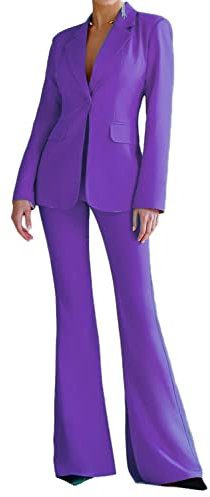 Completo da donna 2 pezzi pantaloni blazer formale pantaloni da lavoro abiti da ufficio Lady Suit elegante per le donne slim fit, Lilla, L