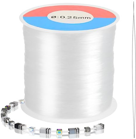 CASMIGC 500 m klarer Nylonfaden 0.25 mm, Nähgarn Durchsichtig, Nylonfaden Zum Aufhängen von Ornamenten, Nähgarn Durchsichtig Transparenter Perlenfaden mit Perlennadel fur Schmuckherstellung
