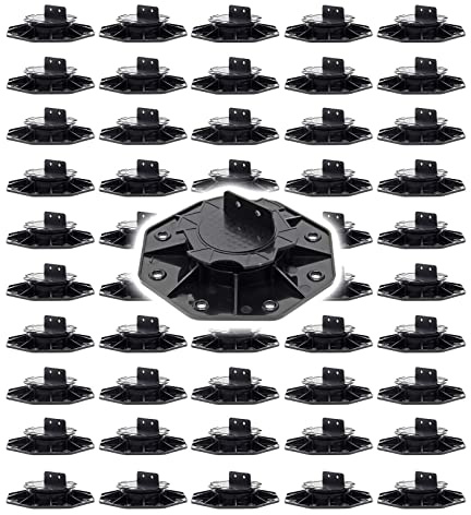 XPOtool Lot de 50x Plots de terrasse – Charge 2700 kg – Hauteur réglable 18-25 mm – en PP – Pieds de support pour Lames Dalles Lambourdes