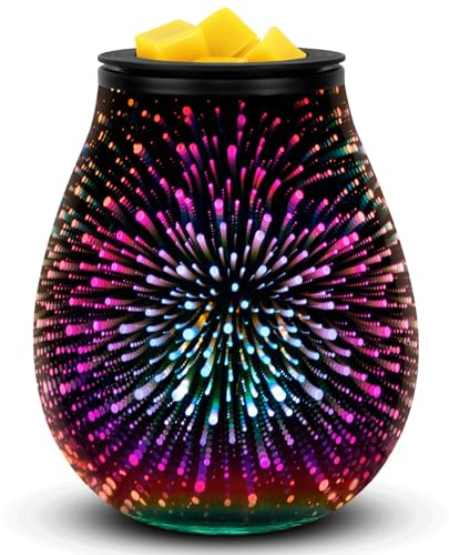 EQUSUPRO Wax Melt Warmer Wax Melter Wax Burner for Scented Wax Electric Fragrance Warmer for Wax Cubes & Tarts, Vivid 3D Design 7 Colors LED Light Gift & Decor for Home Office Studio (Fireworks-PTC)