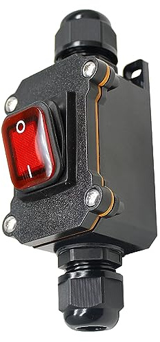 IP67 Waterproof Inline Smart Switches, AC DPST 4Pin 2 Position On Off Outdoor Toggle Switch with Red Light Rocker Button, High Current Power Waterproof Switch,Two-Side Entry & Exit Line (AC220V 30A)