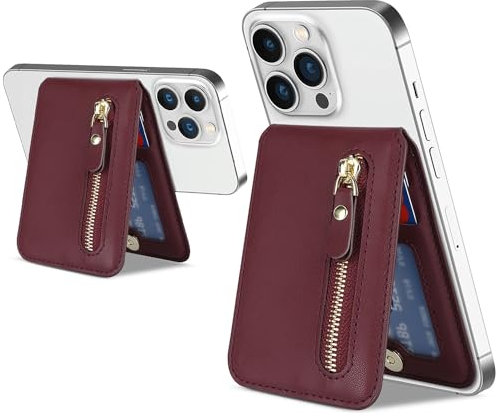 ELTEKER Magnetischer Handy Kartenhalter kompatibel mit MagSafe Wallet mit verstellbarem Stand,Handy Kartenetui MagSafe Wallet für iPhone 15/14/13/12 Series, weinrot