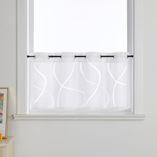 Joyswahl Ausbrenner Scheibengardinen Modern »Berta« Küchengardinen Transparent Bistrogardine mit Ösen Kurzstores Wohnzimmer Weiß HxB 45x90cm 1er Pack