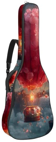 Gigbag für Akustikgitarre, groß, universal, wasserdicht, mit Schutzschicht, mehrere Taschen, rotes Heißluftballon-Muster, mehrfarbig, 42.9x16.9x4.7 in, Gitarrentasche