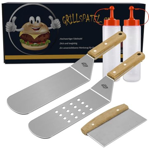 Plancha Spatula, Plancha Grill Spatula Set, Stainless Steel Barbecue Cutlery Set, Plancha Accessories for Plancha Grill Plate, Gifts for Men
