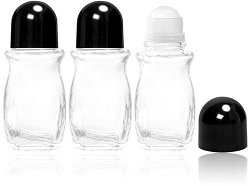3 Stück Roll on Flasche Leer, 50ml Nachfüllbare Deo Roller Behälter Leer, Glas Roll Flaschen mit Kunststoff-Roller Ball und Kappe, Roll-on-Flaschen für Abgabe von Deodorants Ätherische Öle, Schwarz